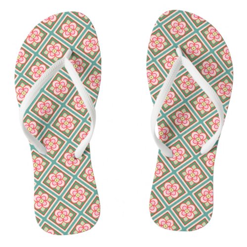 Pink Floral Trellis Vintage Flower Pattern Flip Flops