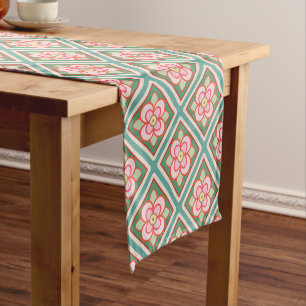 Pink Floral Trellis Vintage Flower Pattern Short Table Runner