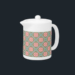 Pink Floral Trellis Vintage Flower Pattern Teapot<br><div class="desc">This pretty floral trellis pattern is made in shades of pink, green and teal and is inspired by vintage Victorian stained glass designs. The interlocking lattice forms diamond shapes with cute pink flowers in the middle of each. This seamless pattern is perfect for anyone looking for a sweet, antique garden...</div>