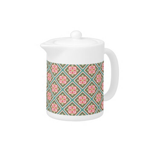 Pink Floral Trellis Vintage Flower Pattern Teapot