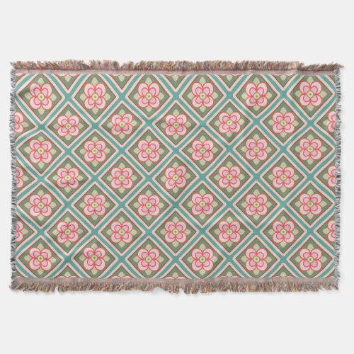 Pink Floral Trellis Vintage Flower Pattern Throw Blanket