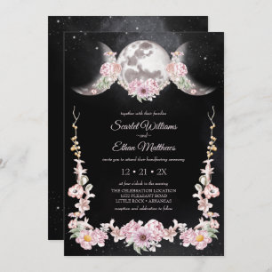 Pink Floral Triple Moon Goddess Magic Handfasting Invitation
