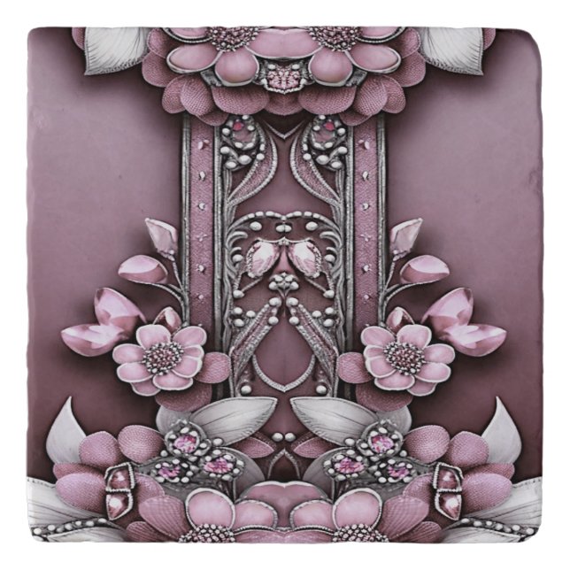 Pink Floral Trivet (Front)