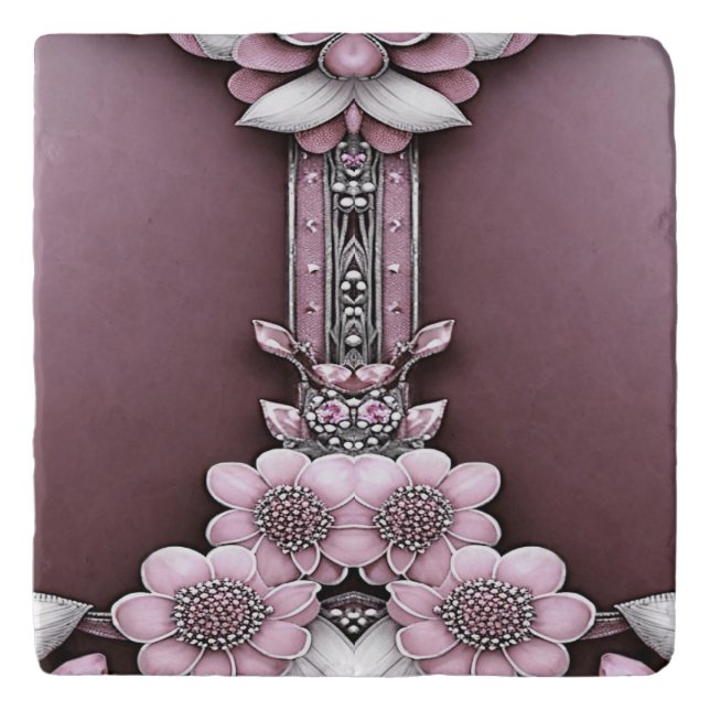 Pink Floral Trivet (Front)
