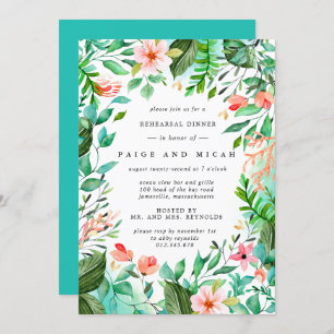 Pink Floral Tropical Botanical Wedding Rehearsal Invitation