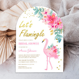 Pink Floral Tropical Flamingo Arch Bridal Shower Invitation