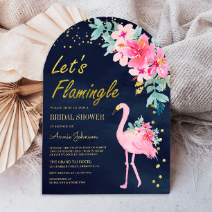 Pink Floral Tropical Flamingo Navy Bridal Shower Invitation