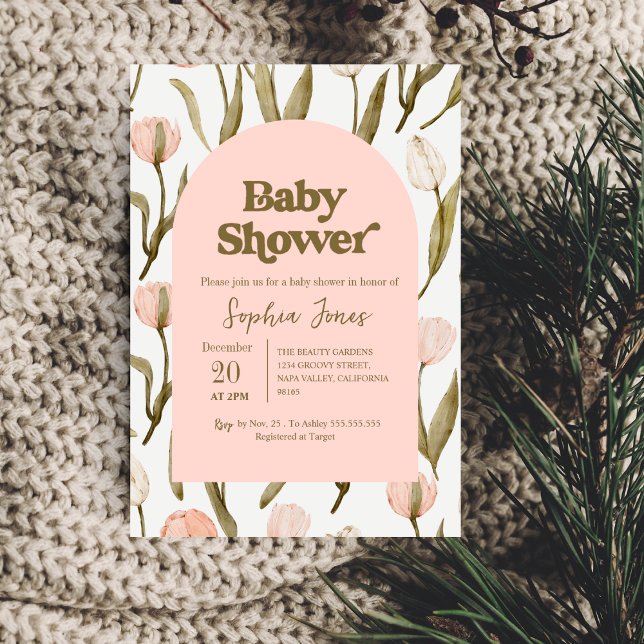 Pink Floral Tulip Baby Shower Invitation (Creator Uploaded)