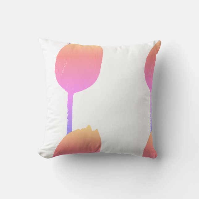 Pink Floral Tulips Flowers Abstract Artsy White Throw Pillow (Front)
