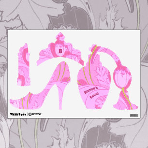 Pink Floral Tulips Girly Personalized Girl's Room Wall Decal