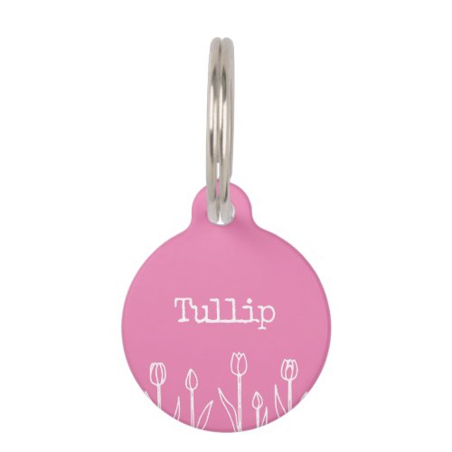 Pink Floral Tullip Pets Name and Phone Pet ID Tag