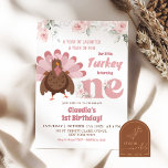 Pink Floral Turkey First Birthday Girl Invitation<br><div class="desc">Turkey Is Turning One Birthday,  Thanksgiving Floral Turkey 1st Birthday Party,  Harvest First Birthday,  Turkey Birthday Party,  A Year of Laughter Birthday,  Year of Fun Turkey Birthday Party,  Turkey Two Birthday.</div>