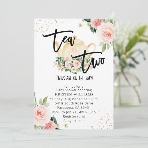 Pink Floral Twins Tea For Two Baby Shower Invitation Zazzle