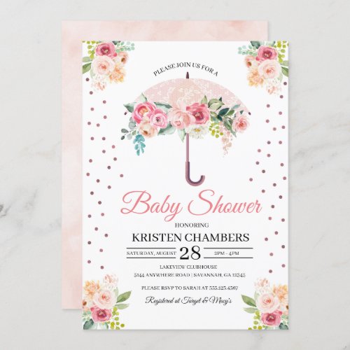 Pink Floral Umbrella Baby Shower Invitation