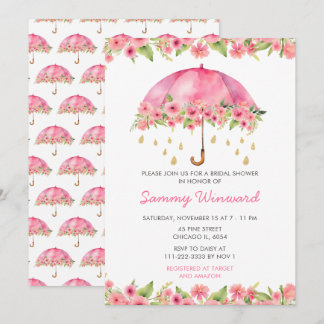 Pink Floral Umbrella Bridal Shower Invitation