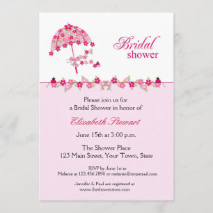 Pink Floral Umbrella, Bridal Shower Invitation