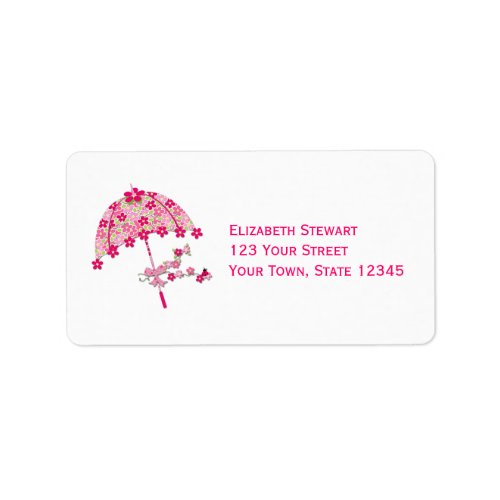 Pink Floral Umbrella Bridal Shower Label