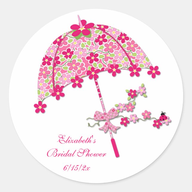 Pink Floral Umbrella Classic Round Sticker (Front)