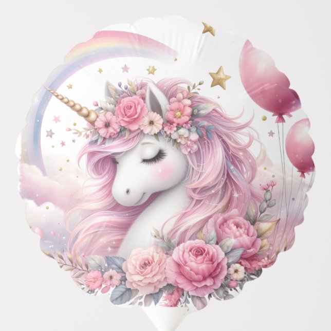 Pink Floral Unicorn  Balloon (Front)