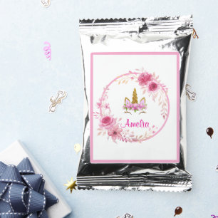 Pink Floral Unicorn Birthday Party Coffee Drink Mix