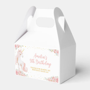 Pink Floral Unicorn First Birthday Party Favor Boxes