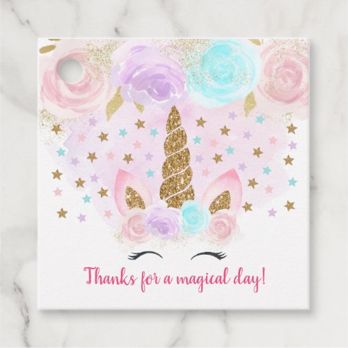 Pink Floral Unicorn Magical Birthday Favor Tags