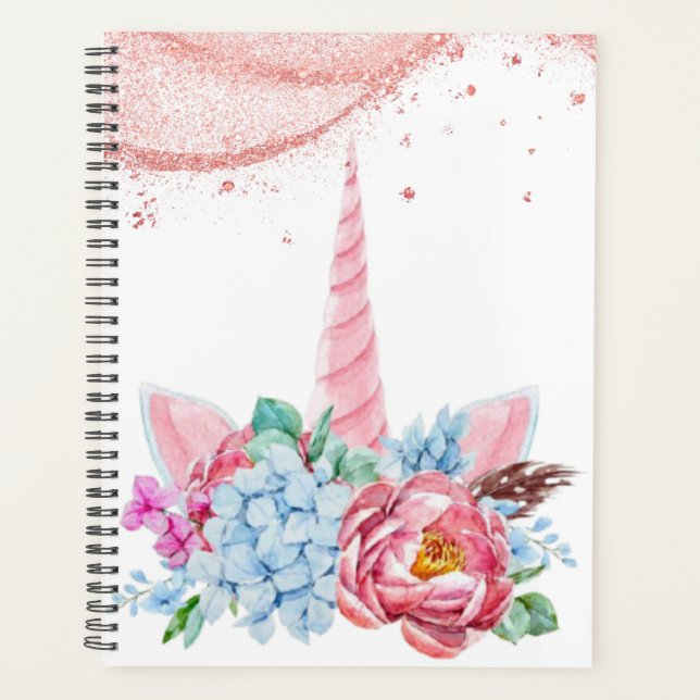 Pink floral unicorn  planner (Front)