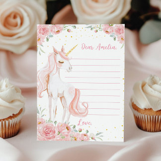 Pink Floral Unicorn Time Capsule Note Message Card