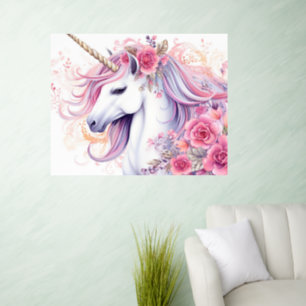 Pink Floral Unicorn Watercolor Wall Decal