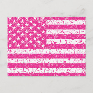 Pink Floral US Flag Postcard