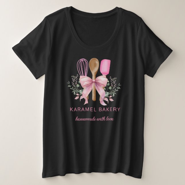 Pink Floral Utensils bakery cooking Plus Size T-Shirt (Design Front)