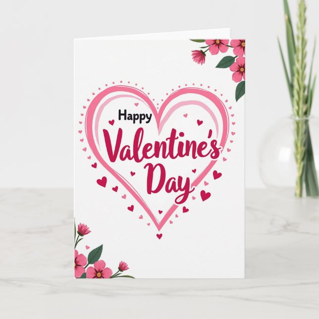 Pink Floral Valentine Heart Card (Front)