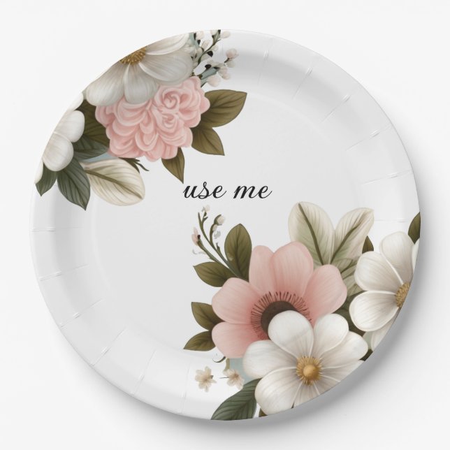 pink floral vector paper plates (Front)