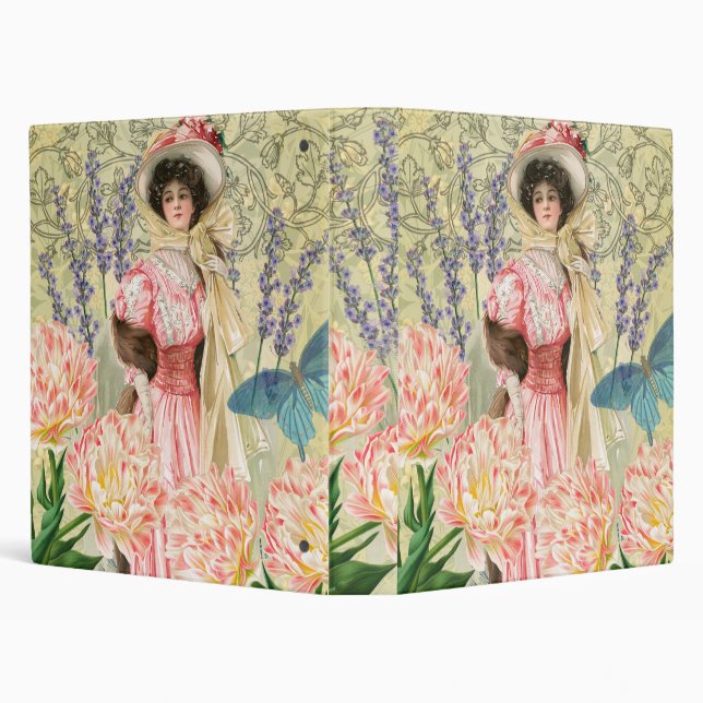 Pink Floral Victorian Woman Regency 3 Ring Binder (Background)