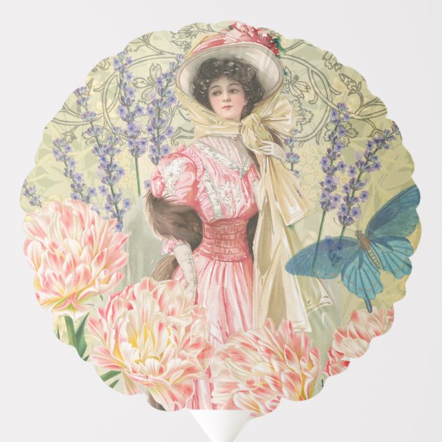 Pink Floral Victorian Woman Regency Balloon (Front)