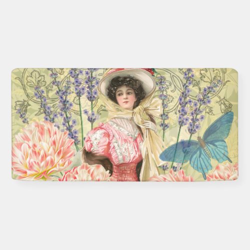 Pink Floral Victorian Woman Regency Banner