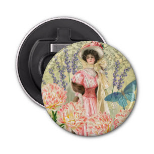 Pink Floral Victorian Woman Regency Bottle Opener