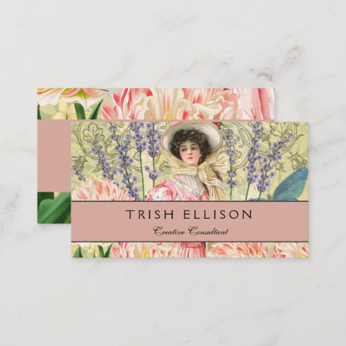 Pink Floral Victorian Woman Regency Business Card