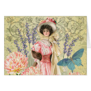 Pink Floral Victorian Woman Regency Cards