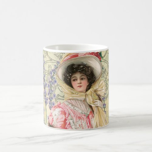 Pink Floral Victorian Woman Regency Coffee Mug