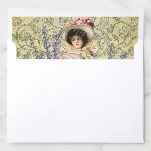 Pink Floral Victorian Woman Regency Envelope Liner