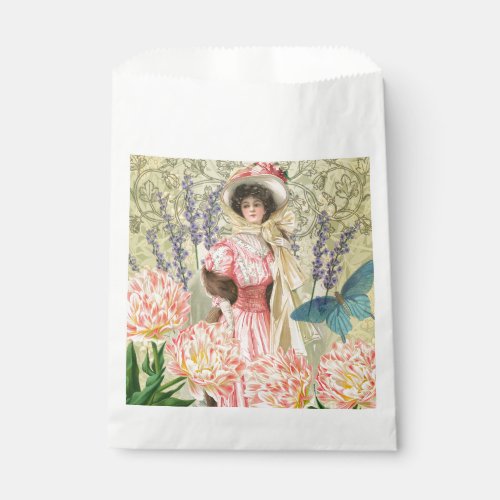 Pink Floral Victorian Woman Regency Favor Bag