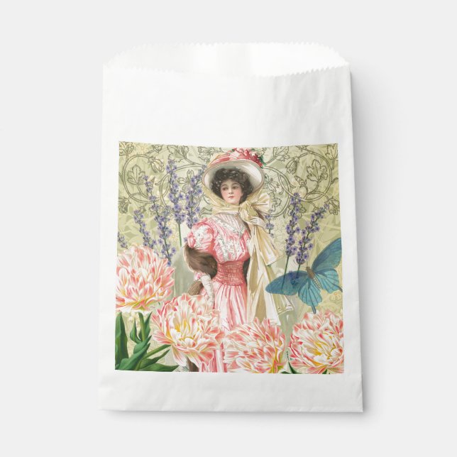 Pink Floral Victorian Woman Regency Favor Bag (Front)