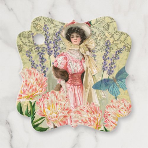 Pink Floral Victorian Woman Regency Favor Tags