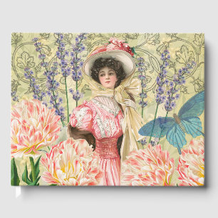 Pink Floral Victorian Woman Regency Guest Book