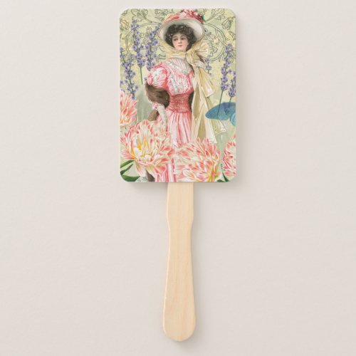 Pink Floral Victorian Woman Regency Hand Fan