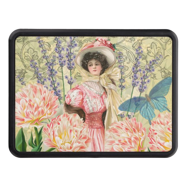 Pink Floral Victorian Woman Regency Hitch Cover (Front)