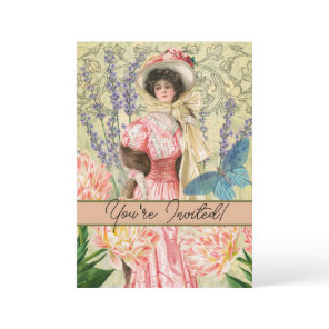 Pink Floral Victorian Woman Regency Invitation