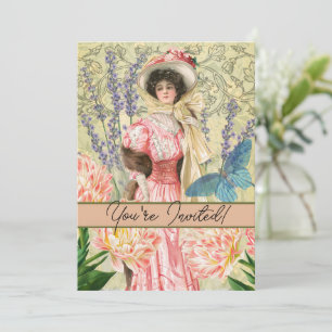 Pink Floral Victorian Woman Regency Invitation