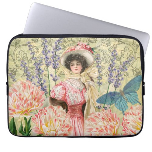 Pink Floral Victorian Woman Regency Laptop Sleeve